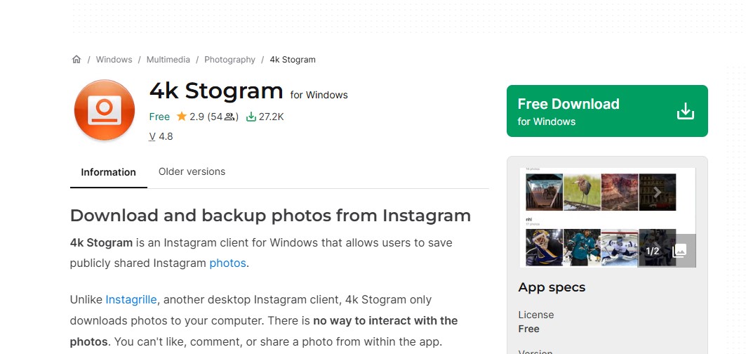 4k Stogram, phầm mềm tải video Instagram trên máy tính