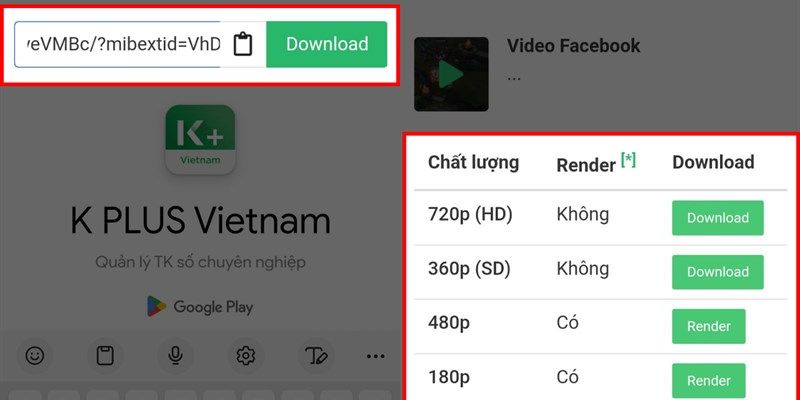 Chọn chất lượng video facebook muốn tải về