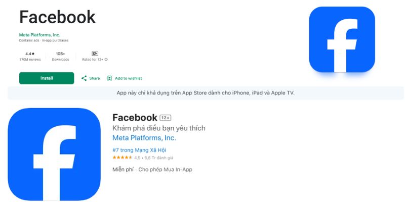 Facebook, mạng xã hội nhiều lượt tải nhất trên CHPlay và Appstore