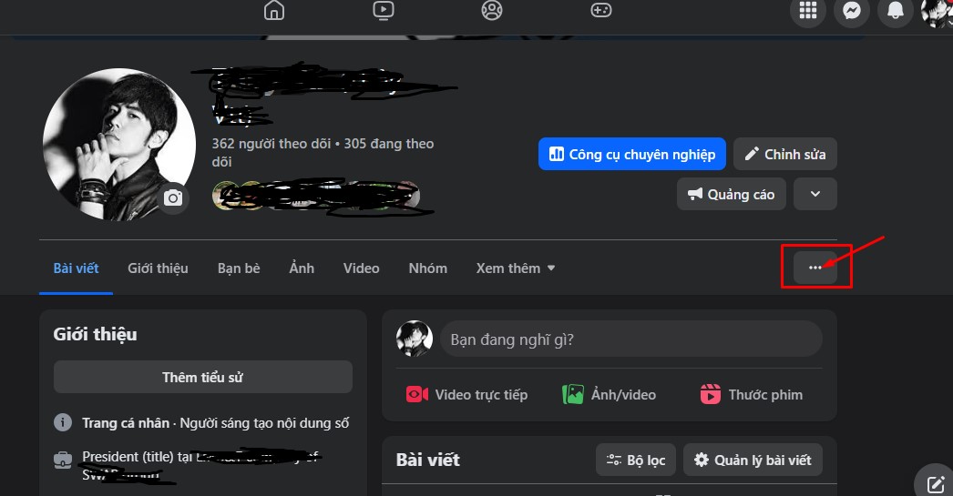 Vào trang cá nhân tìm mục chỉnh sửa profile