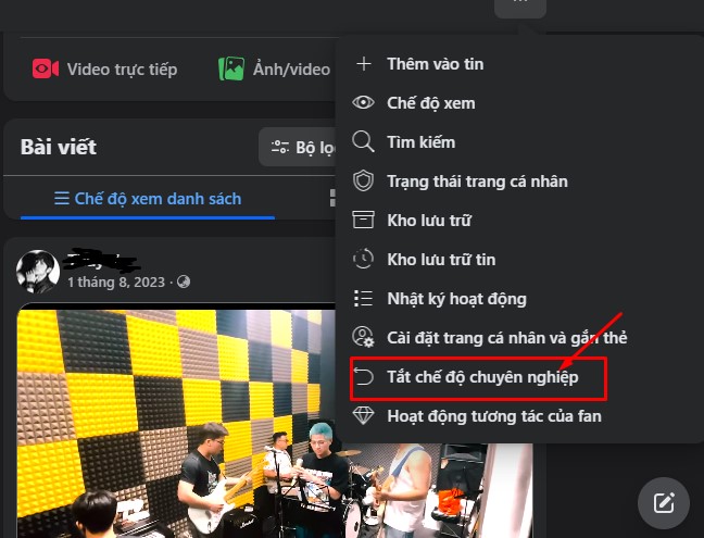 Chọn tắt chế độ chuyên nghiệp