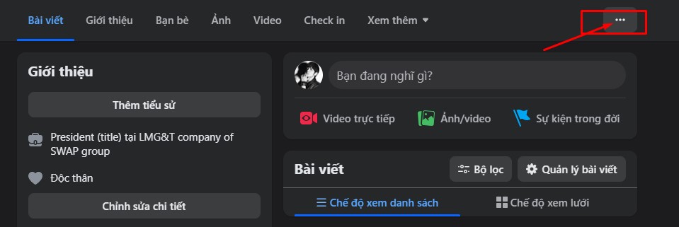 Vào trang cá nhân trên Facebook tìm đến dấu 3 chấm